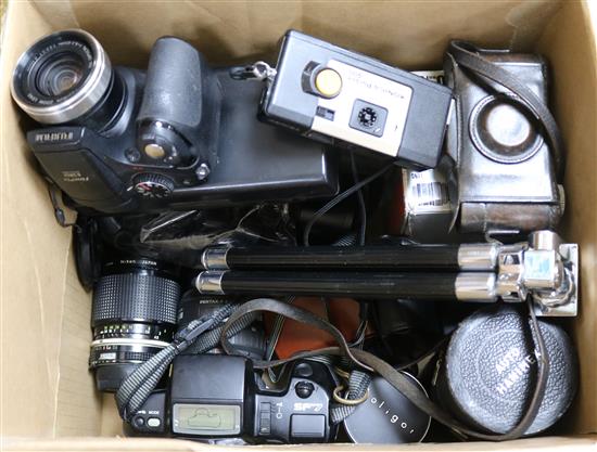 A collection of cameras and equipment